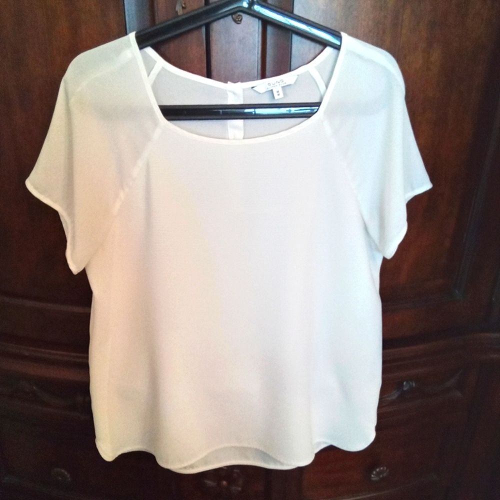 SUNG Alfred Sung Women's Oyster White Short Sleeve Textured Blouse Medium